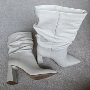 Mid Calf White Leather Women's Boots